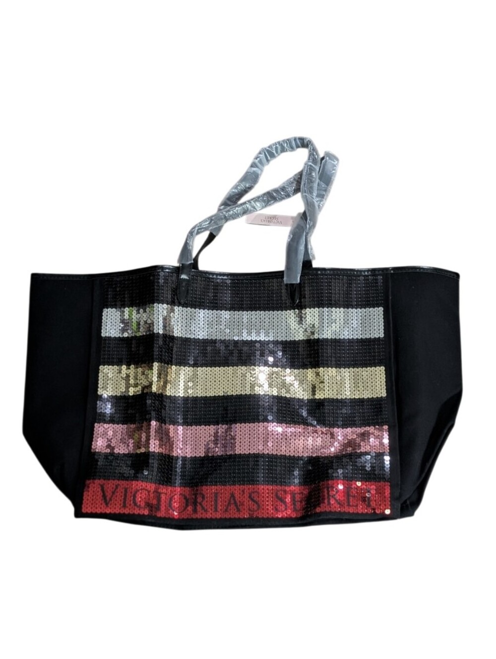 Victoria's Secret Black and Sequin Stripe Tote 12.75"x15.75"